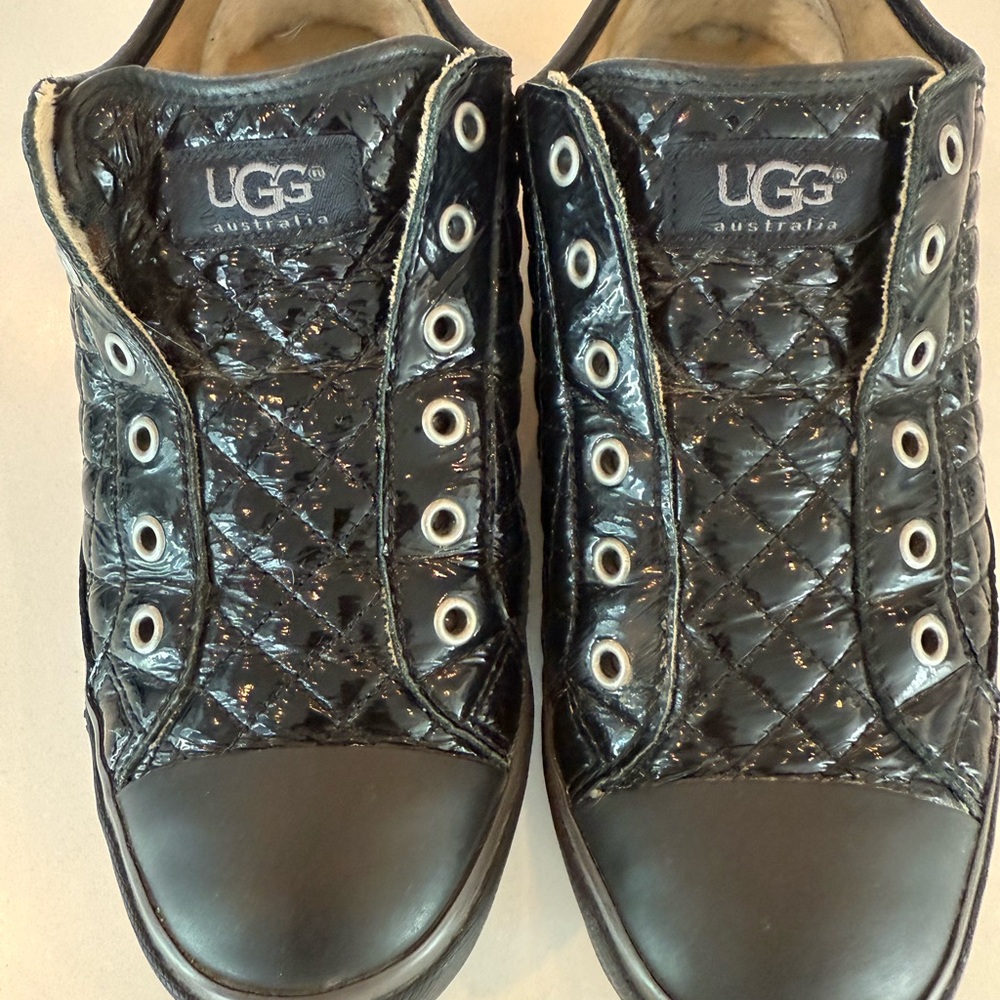UGG Black Women’s Quilted Sneakers with Cream Sherpa Lining
